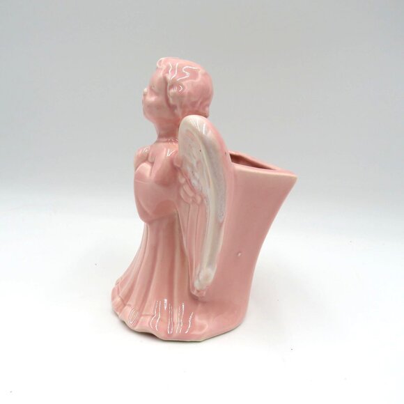 Vintage Wall Pocket Pink Ceramic Singing Angel Figurine 6" Planter Vase - Picture 2 of 10